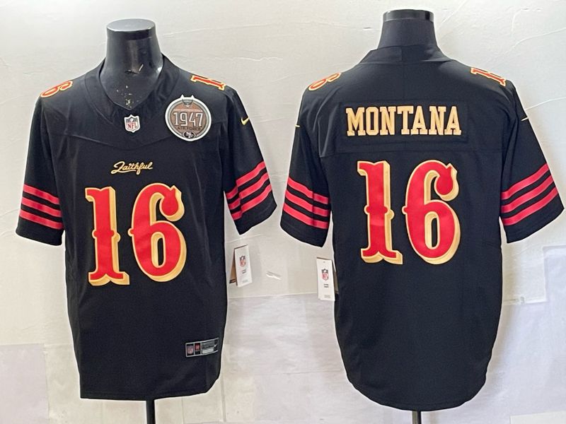 Men 2025 San Francisco 49ers #16  Montana black 5th generation Nike Limited NFL Jersey style  002